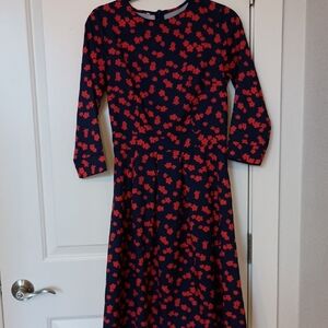 Elegant Long Sleeve Floral Dress in Red and Black